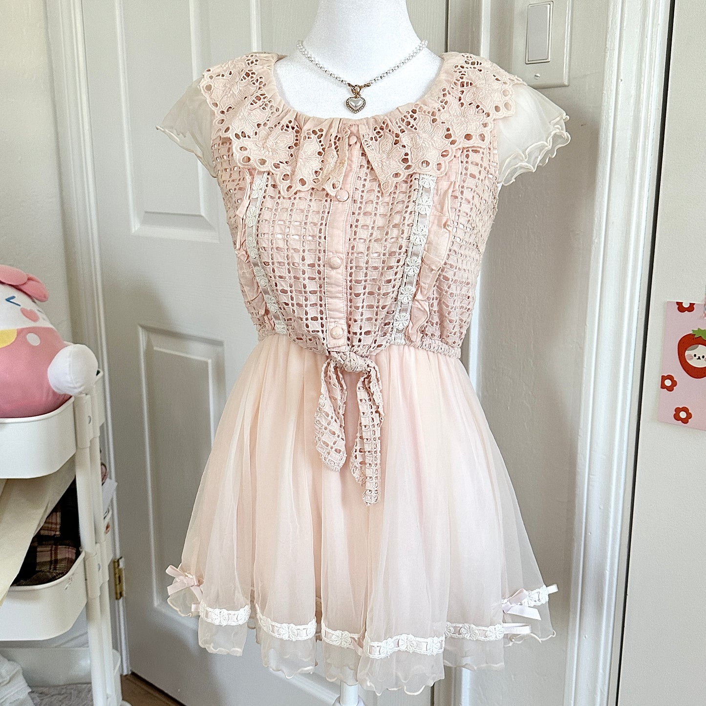 liz lisa light pink lace collar mini dress🍦⋆ ˚｡⋆୨୧˚