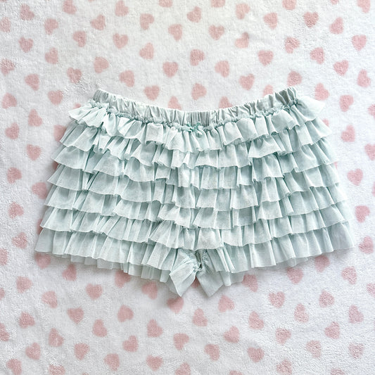 turquoise blue ruffle tiered shorts ⋆ ˚｡⋆୨୧˚
