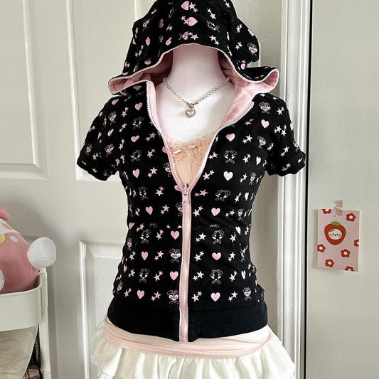 pink & black reversible bunny hoodie zip up ⋆ ˚｡⋆୨୧˚