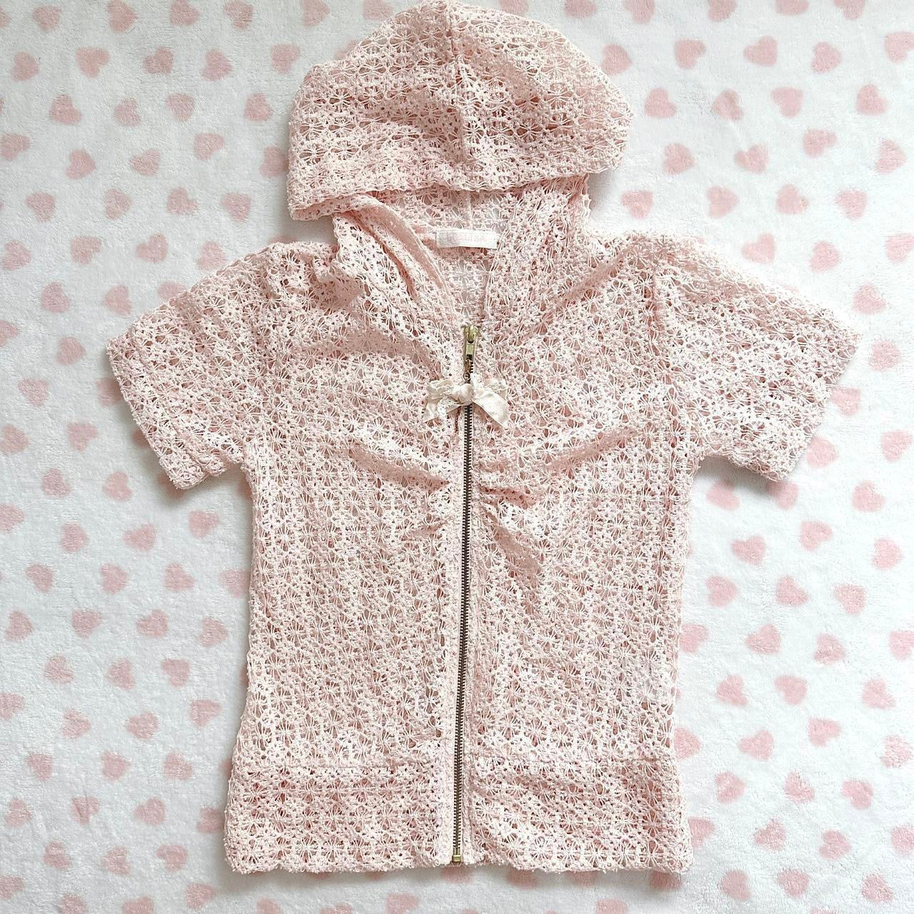 liz lisa pink sheer hooded zip up - ̗̀ ෆ( ˶'ᵕ'˶)ෆ ̖́-