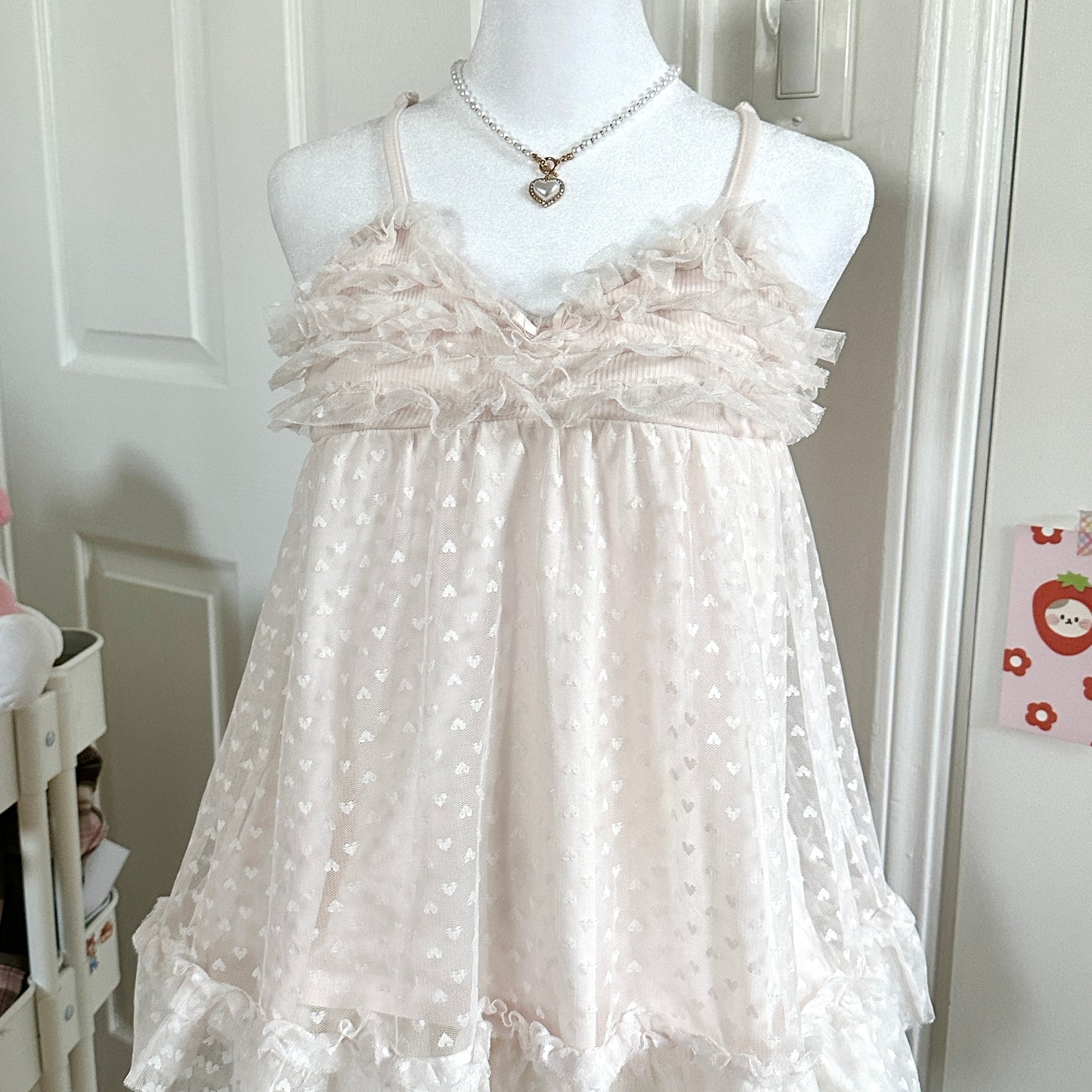 light pink heart polkadot ruffle lace camisole & shorts set ⋆ ˚｡⋆୨୧˚
