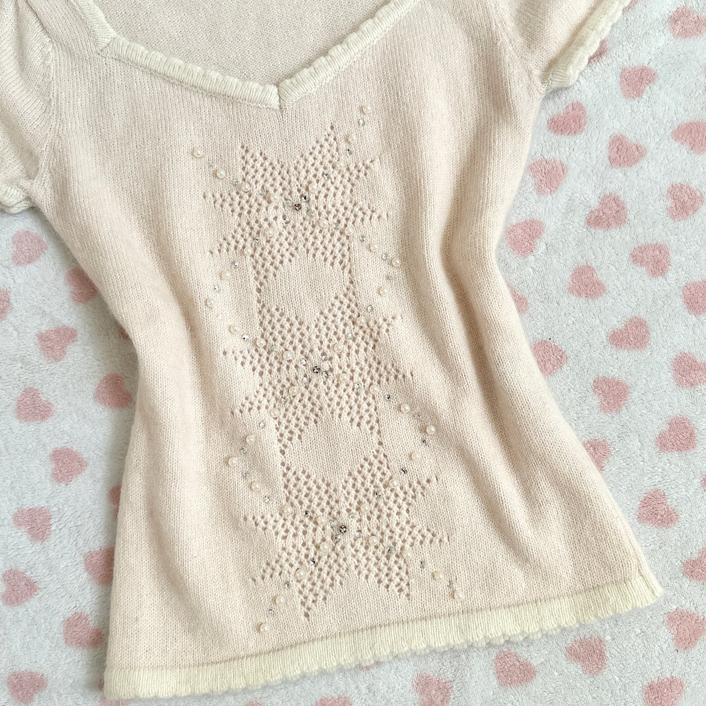 light pink & cream snowflake angora top ⋆ ˚｡⋆୨୧˚